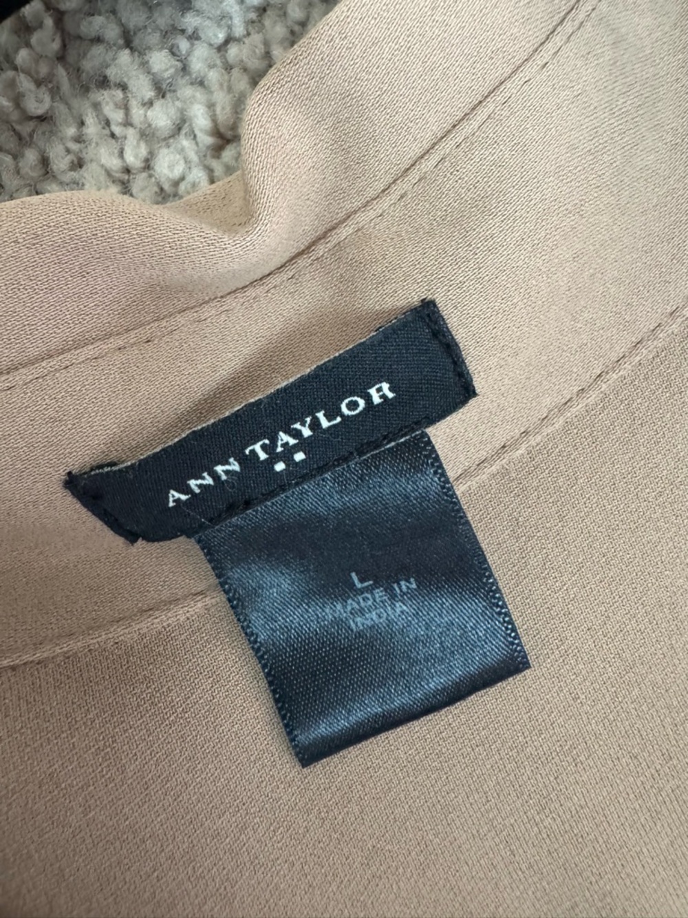 Ann Taylor Shirt Dress Khaki Black Trim Belted Midi L 3/4 Sleeve Button Front - Picture 5 of 5